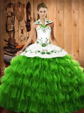 New Arrival Floor Length Lace Up Quinceanera Dresses for Military Ball and Sweet 16 and Quinceanera with Embroidery and Ruffled Layers
