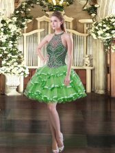 Spectacular Sleeveless Mini Length Beading and Ruffled Layers Lace Up Prom Evening Gown with 