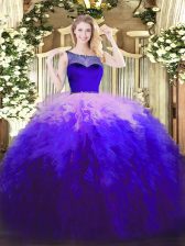 Nice Sleeveless Floor Length Beading and Ruffles Zipper Quinceanera Gown with Multi-color