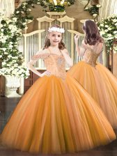  Orange Girls Pageant Dresses Party and Quinceanera with Beading Off The Shoulder Sleeveless Lace Up