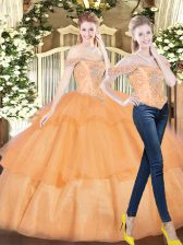 Best Selling Sleeveless Beading and Ruffled Layers Lace Up Quince Ball Gowns