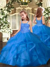  Sleeveless Lace Up Floor Length Beading and Ruffles Little Girl Pageant Gowns