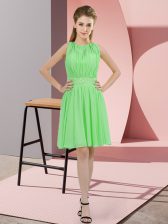 Latest Apple Green Chiffon Zipper Scoop Sleeveless Knee Length Quinceanera Dama Dress Sequins