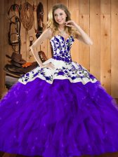 Sumptuous Ball Gowns Sweet 16 Dresses Purple Sweetheart Satin and Organza Sleeveless Floor Length Lace Up