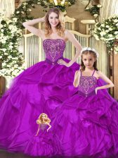  Fuchsia Sleeveless Beading and Ruffles Floor Length Sweet 16 Dresses