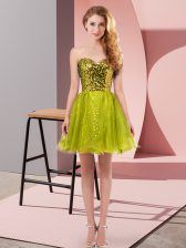  A-line Prom Dresses Olive Green Sweetheart Tulle Sleeveless Mini Length Zipper