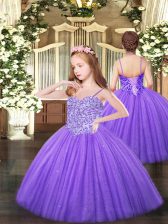 Custom Fit Lavender Sleeveless Floor Length Appliques Lace Up Child Pageant Dress