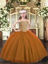  Straps Sleeveless Little Girls Pageant Dress Wholesale Floor Length Beading Brown Tulle