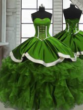  Green Sweet 16 Dress Sweet 16 and Quinceanera with Beading and Ruffles and Ruching Sweetheart Sleeveless Lace Up