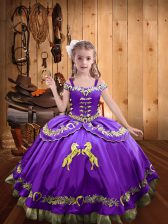 Perfect Lavender Ball Gowns Beading and Embroidery Pageant Dress for Womens Lace Up Satin Sleeveless Floor Length