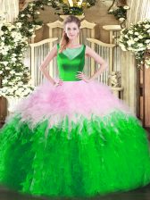  Sleeveless Floor Length Beading and Ruffles Side Zipper Quinceanera Gown with Multi-color