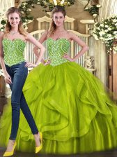 Noble Ball Gowns Organza Sweetheart Sleeveless Beading and Ruffles Floor Length Lace Up Quinceanera Gowns