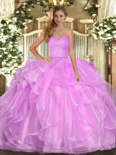 Trendy Ball Gowns Quinceanera Dress Lilac Sweetheart Organza Sleeveless Floor Length Lace Up