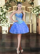 Fashionable Ball Gowns Evening Dress Blue Sweetheart Organza Sleeveless Mini Length Lace Up