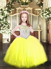  Floor Length Ball Gowns Sleeveless Yellow Pageant Dress Wholesale Zipper