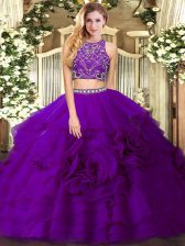  Tulle Sleeveless Floor Length 15th Birthday Dress and Beading and Ruffled Layers