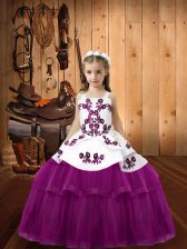 Custom Fit Tulle Straps Sleeveless Lace Up Embroidery Pageant Dress Toddler in Purple