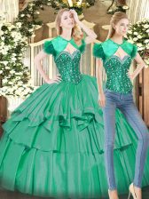 Lovely Sleeveless Beading and Ruffled Layers Lace Up Sweet 16 Quinceanera Dress