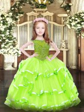  Ball Gowns Scoop Sleeveless Organza Floor Length Zipper Beading and Ruffled Layers Pageant Dress for Girls