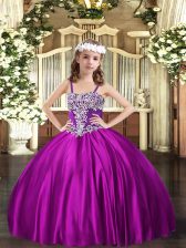  Straps Sleeveless Lace Up Winning Pageant Gowns Fuchsia Satin
