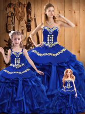 Flirting Royal Blue Sleeveless Embroidery and Ruffles Floor Length Quinceanera Gowns