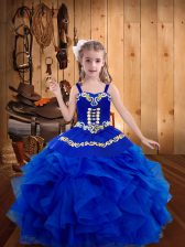 Exquisite Ball Gowns Little Girls Pageant Dress Wholesale Royal Blue Straps Organza Sleeveless Floor Length Lace Up
