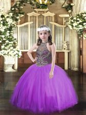  Tulle Sleeveless Floor Length Girls Pageant Dresses and Beading