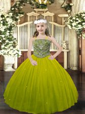  Ball Gowns Little Girls Pageant Dress Olive Green Straps Tulle Sleeveless Floor Length Lace Up