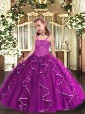 Dramatic Tulle Sleeveless Floor Length Little Girl Pageant Gowns and Beading and Ruffles