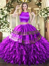 Free and Easy Sleeveless Criss Cross Floor Length Ruffles and Sequins Quince Ball Gowns