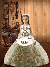  Multi-color Ball Gowns Embroidery Little Girl Pageant Dress Lace Up Fabric With Rolling Flowers Sleeveless Floor Length