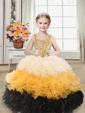  Floor Length Multi-color Child Pageant Dress Organza Sleeveless Beading and Ruffles