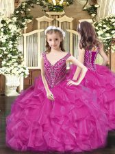 Beauteous Sleeveless Beading and Ruffles Lace Up Little Girl Pageant Gowns