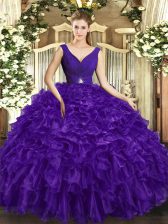  Organza Sleeveless Floor Length Quinceanera Dresses and Beading and Ruffles