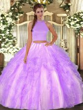 Customized Lavender Sleeveless Beading and Ruffles Floor Length Sweet 16 Quinceanera Dress