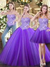 Fine Sweetheart Sleeveless Tulle Sweet 16 Quinceanera Dress Beading Lace Up
