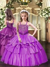 New Style Floor Length Lilac Pageant Dress Straps Sleeveless Lace Up