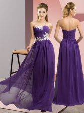  Floor Length Lace Up Prom Evening Gown Purple for Prom and Party with Appliques