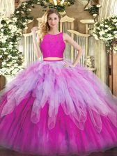  Scoop Sleeveless Organza 15th Birthday Dress Lace and Ruffles Zipper