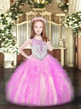 Superior Ball Gowns Kids Formal Wear Lilac Scoop Organza Sleeveless Floor Length Zipper