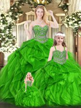  Ball Gowns Sweet 16 Quinceanera Dress Green Sweetheart Organza Sleeveless Floor Length Lace Up