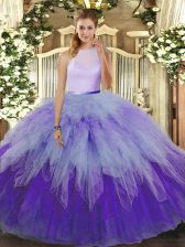 Fashion Multi-color Ball Gowns Ruffles Vestidos de Quinceanera Backless Tulle Sleeveless Floor Length