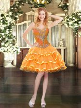  Organza Sweetheart Sleeveless Lace Up Beading and Ruffled Layers Dress for Prom in Orange