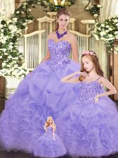  Lavender Sleeveless Organza Lace Up 15th Birthday Dress for Military Ball and Sweet 16 and Quinceanera