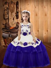 Popular Organza Sleeveless Floor Length Pageant Gowns For Girls and Embroidery and Ruffled Layers