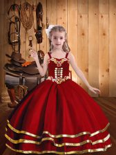 Charming Floor Length Red Pageant Gowns For Girls Straps Sleeveless Lace Up