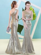 Fabulous Champagne Mermaid Sequins Prom Party Dress Zipper Sequined Sleeveless Floor Length