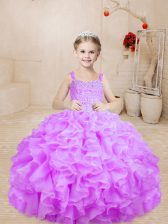  Lilac Sleeveless Organza Lace Up Kids Pageant Dress for Sweet 16 and Quinceanera