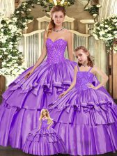  Eggplant Purple Organza Lace Up Sweet 16 Quinceanera Dress Sleeveless Floor Length Beading and Ruffled Layers