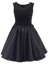Modern Sleeveless Satin Mini Length Zipper Quinceanera Court Dresses in Black with Lace